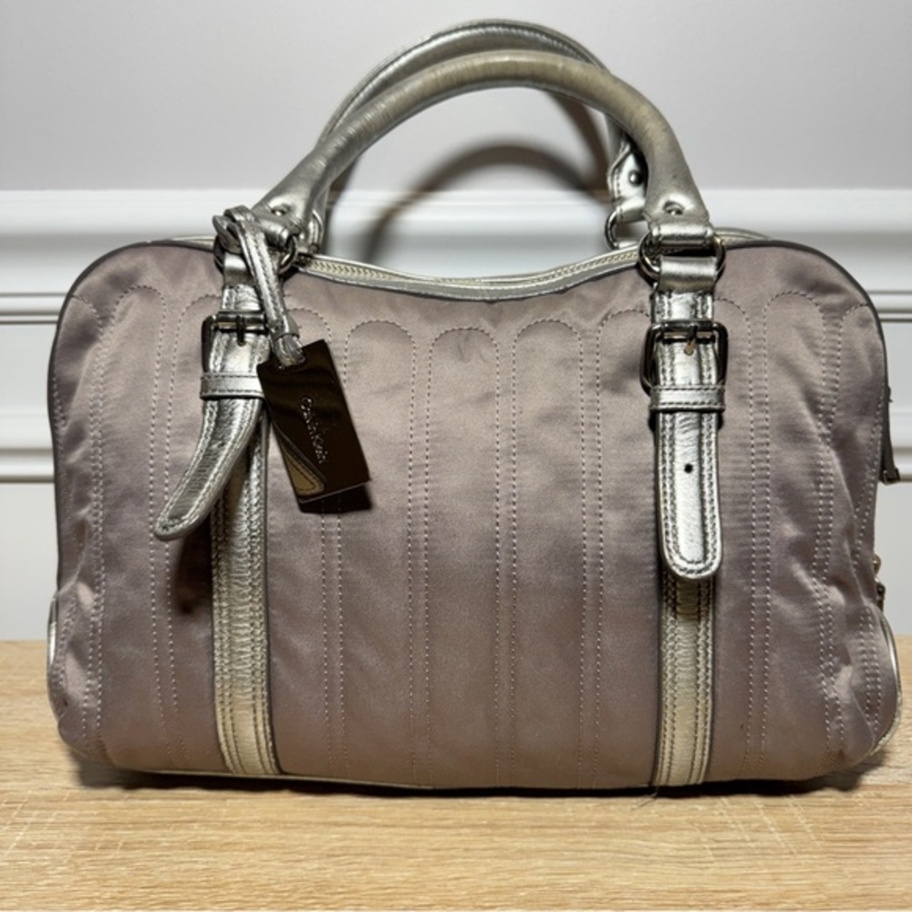 Calvin Klein Collection Silver Gray Satchel with‎ Textured Design